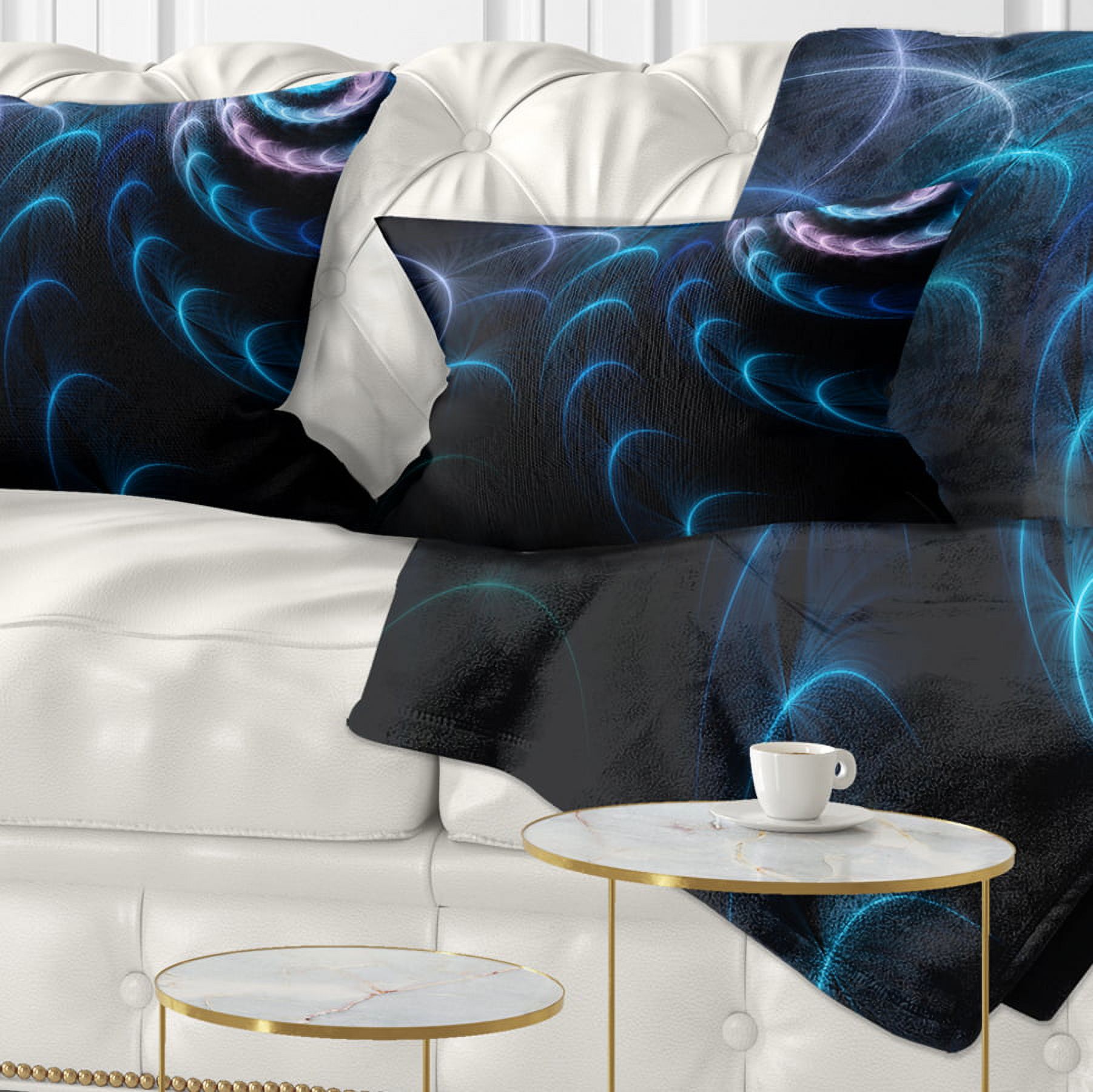 Designart Blue Fractal Flower in Dark - Floral Throw Pillow - 12x20