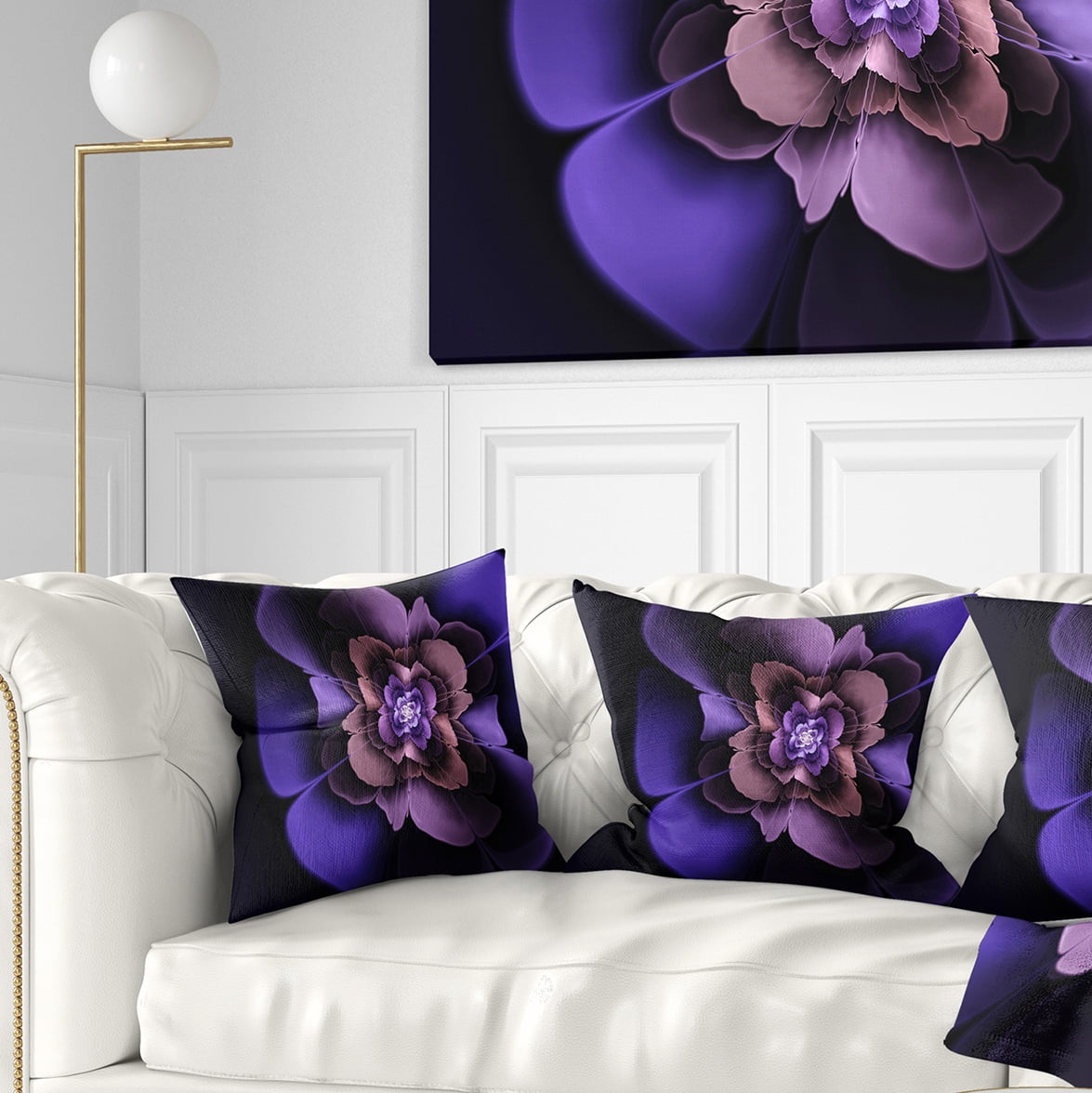 Designart Blue Fractal Flower in Dark - Floral Throw Pillow - 16x16