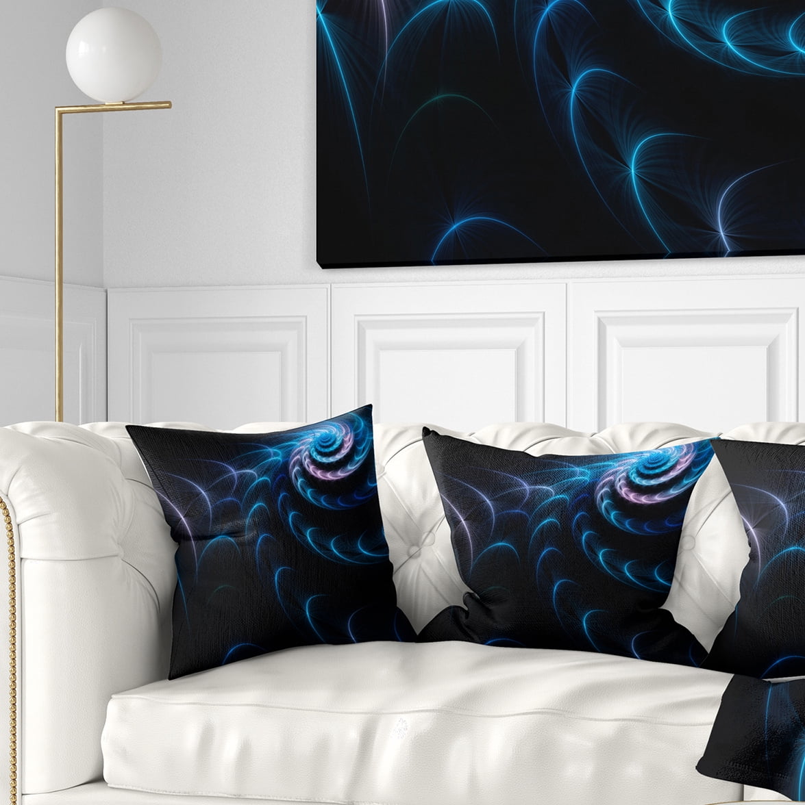 Designart Blue Fractal Flower in Dark - Floral Throw Pillow - 18x18