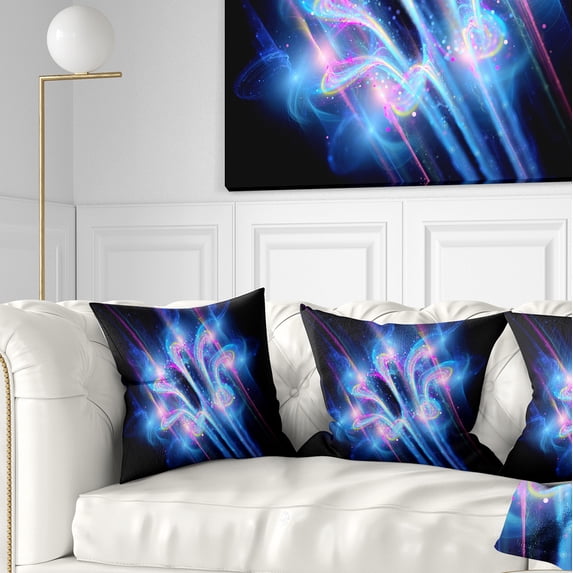 Designart Blue Fractal Flower in Space - Floral Throw Pillow - 18x18