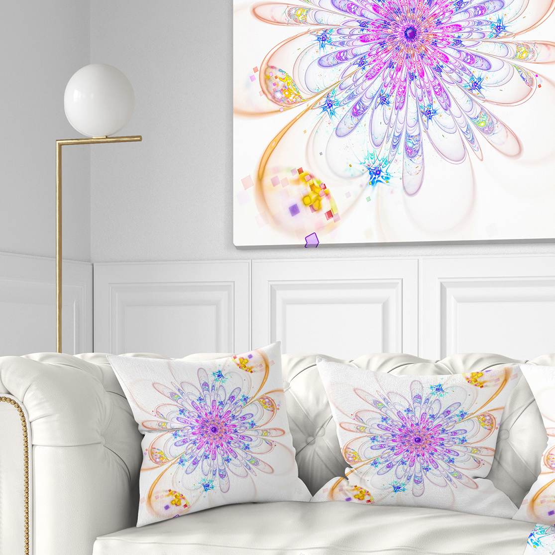 Designart Blue Fractal Flower with Abstract Petals - Floral Throw Pillow - 16x16