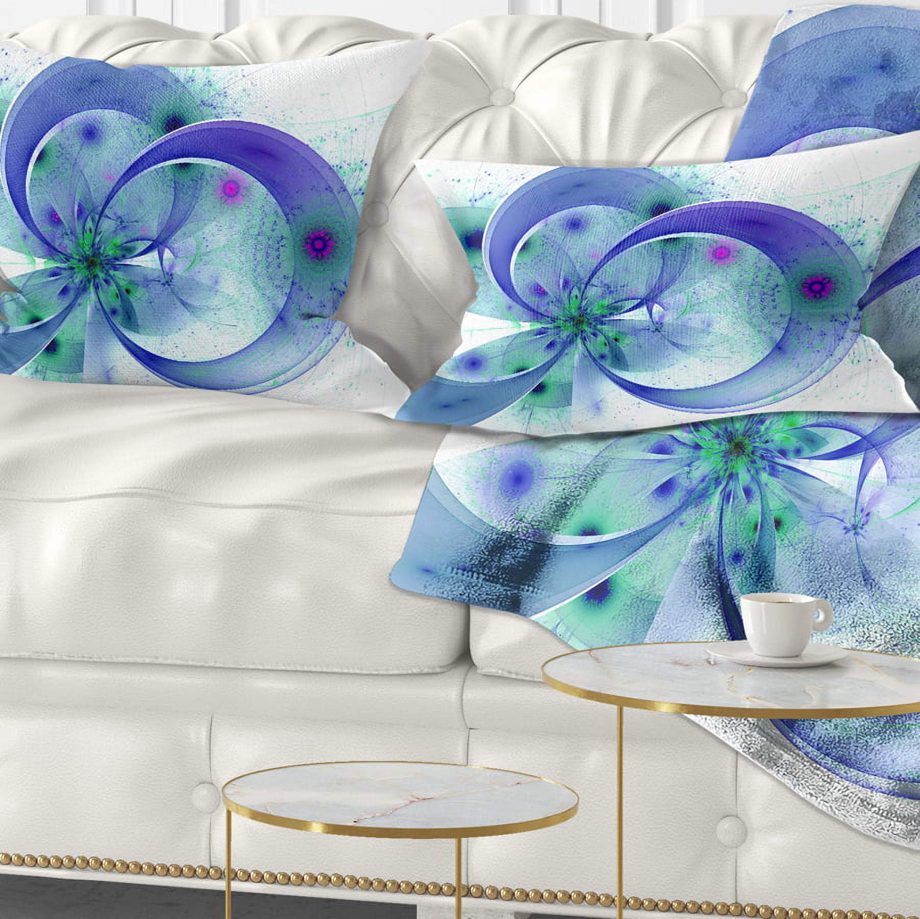 Designart Blue Fractal Flower with Curved Petals - Floral Throw Pillow - 12x20