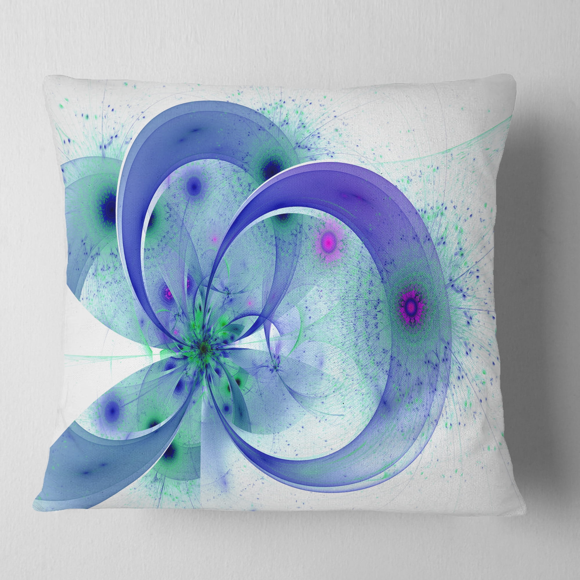 Designart Blue Fractal Flower with Curved Petals - Floral Throw Pillow - 16x16