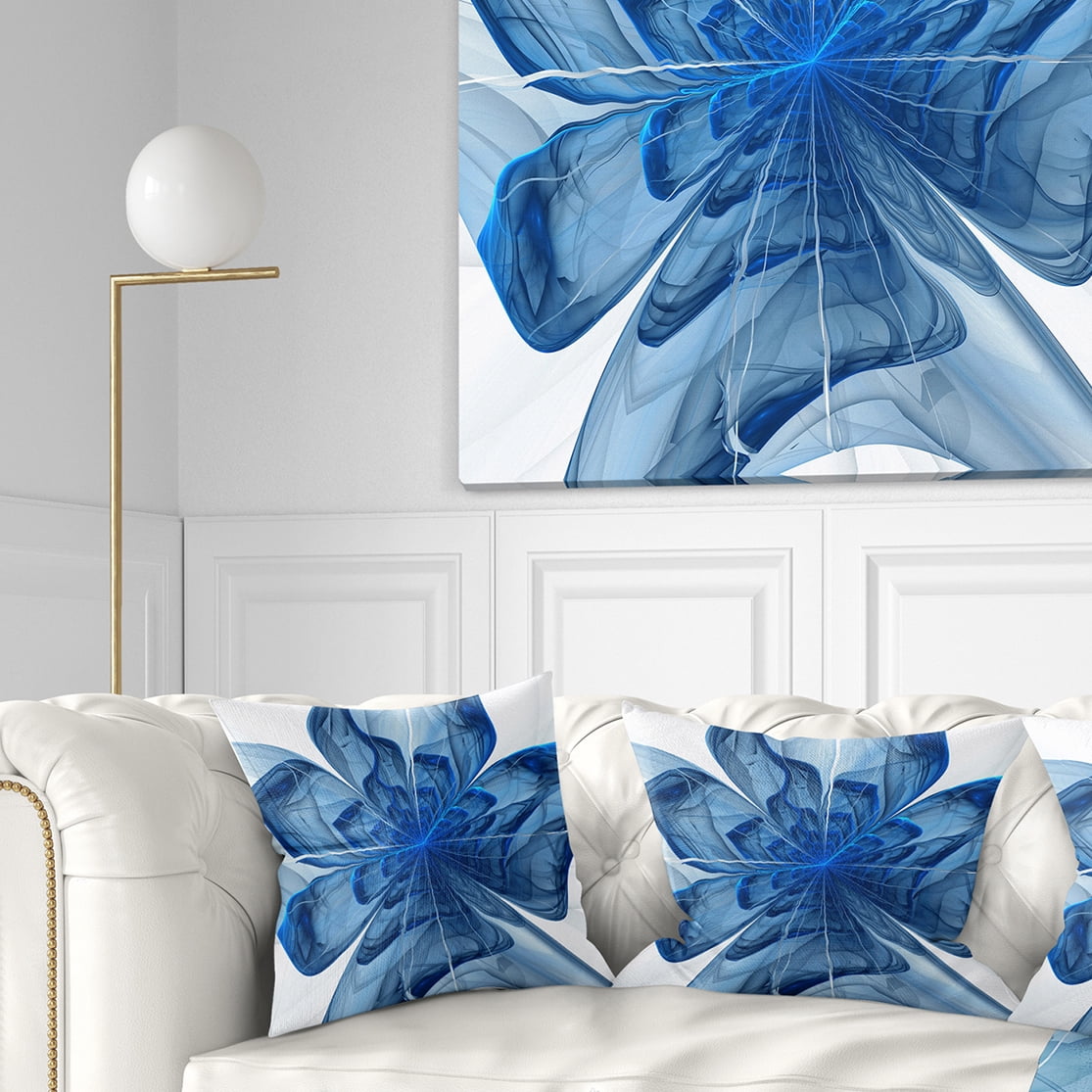 Designart Blue Fractal Flower with Large Petals - Floral Throw Pillow - 18x18