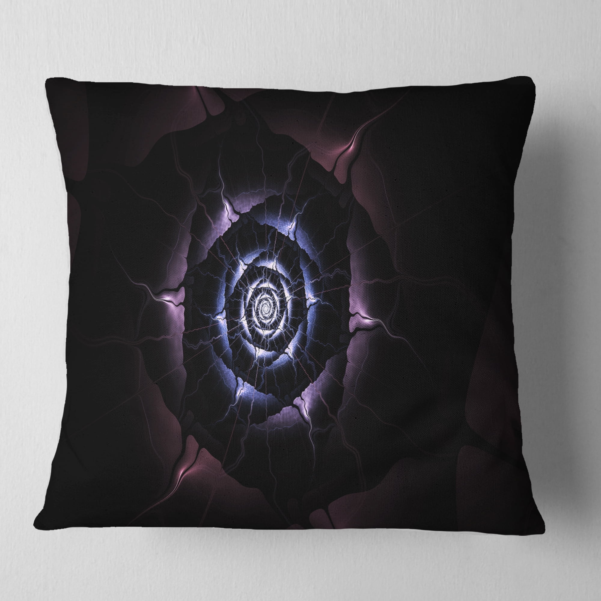 Designart Blue Fractal Flower with Purple Flame - Floral Throw Pillow - 18x18