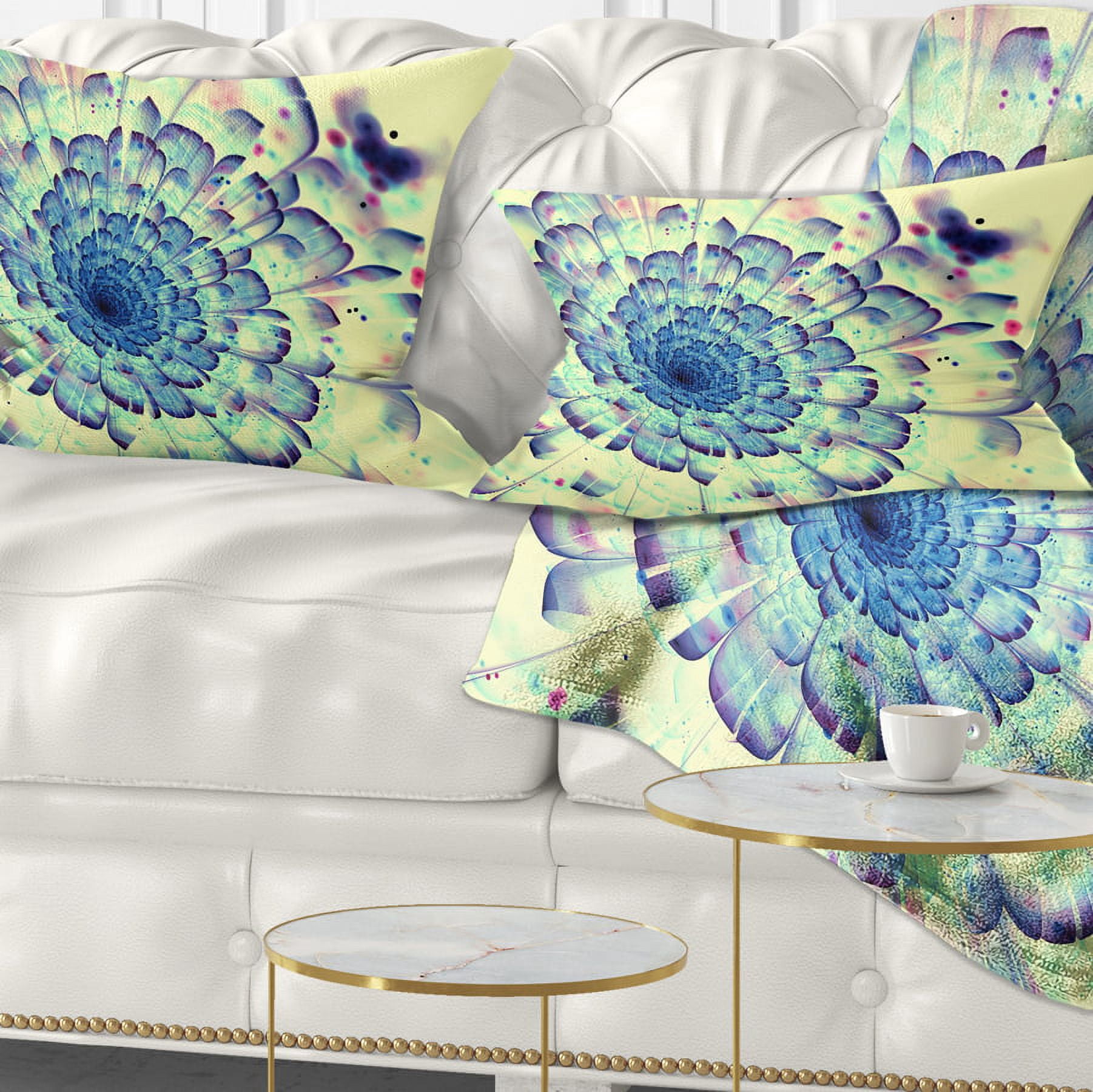 Designart Blue Fractal Flower with Red Details - Abstract Throw Pillow - 12x20