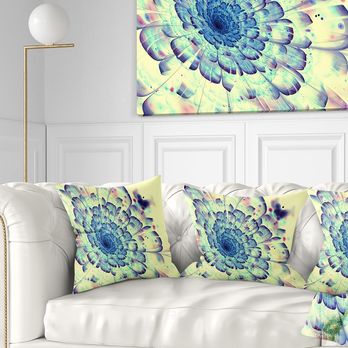 Designart Blue Fractal Flower with Red Details - Abstract Throw Pillow - 18x18