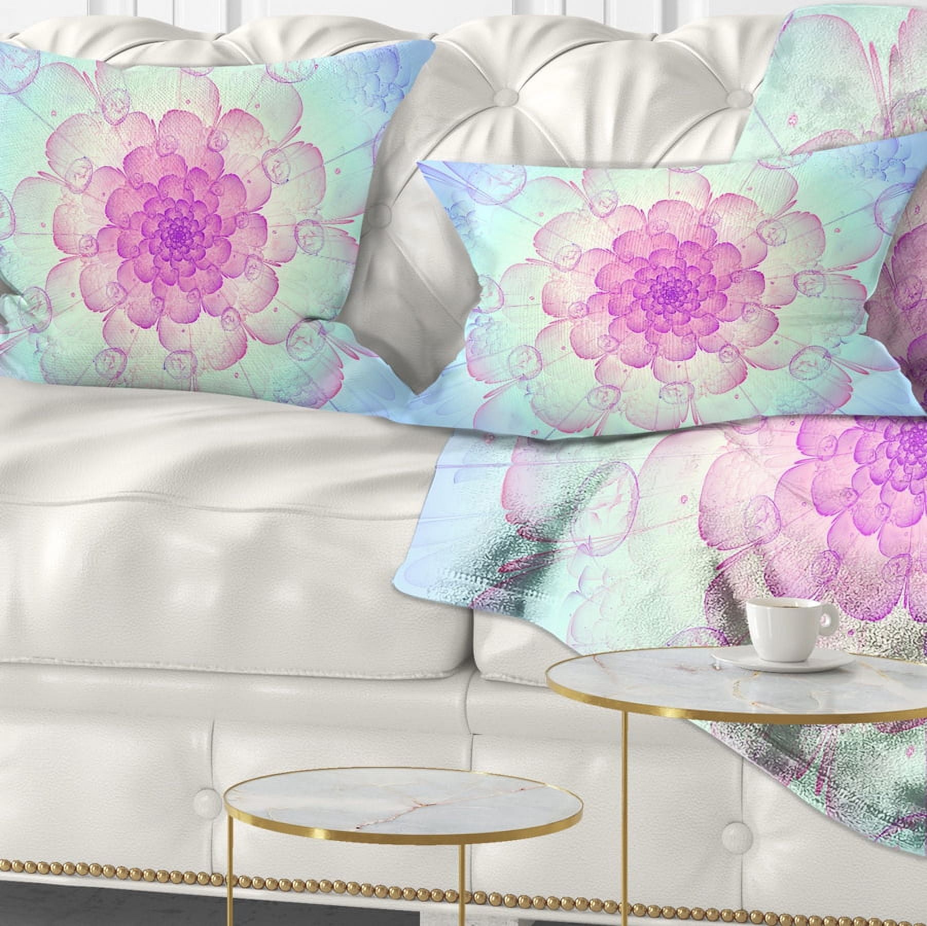 Designart Blue Fractal Flower with Soft Petals - Floral Throw Pillow - 12x20