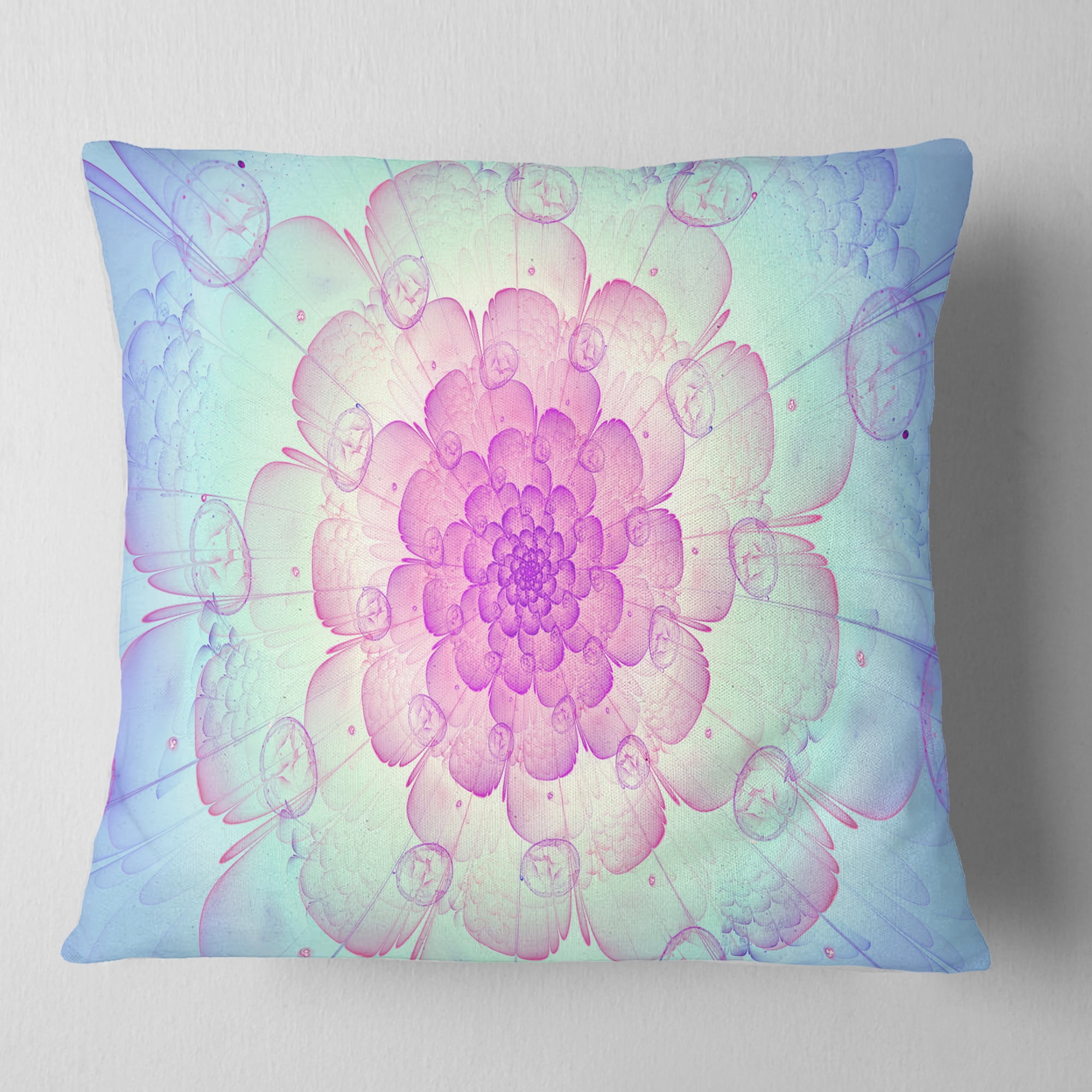 Designart Blue Fractal Flower with Soft Petals - Floral Throw Pillow - 18x18