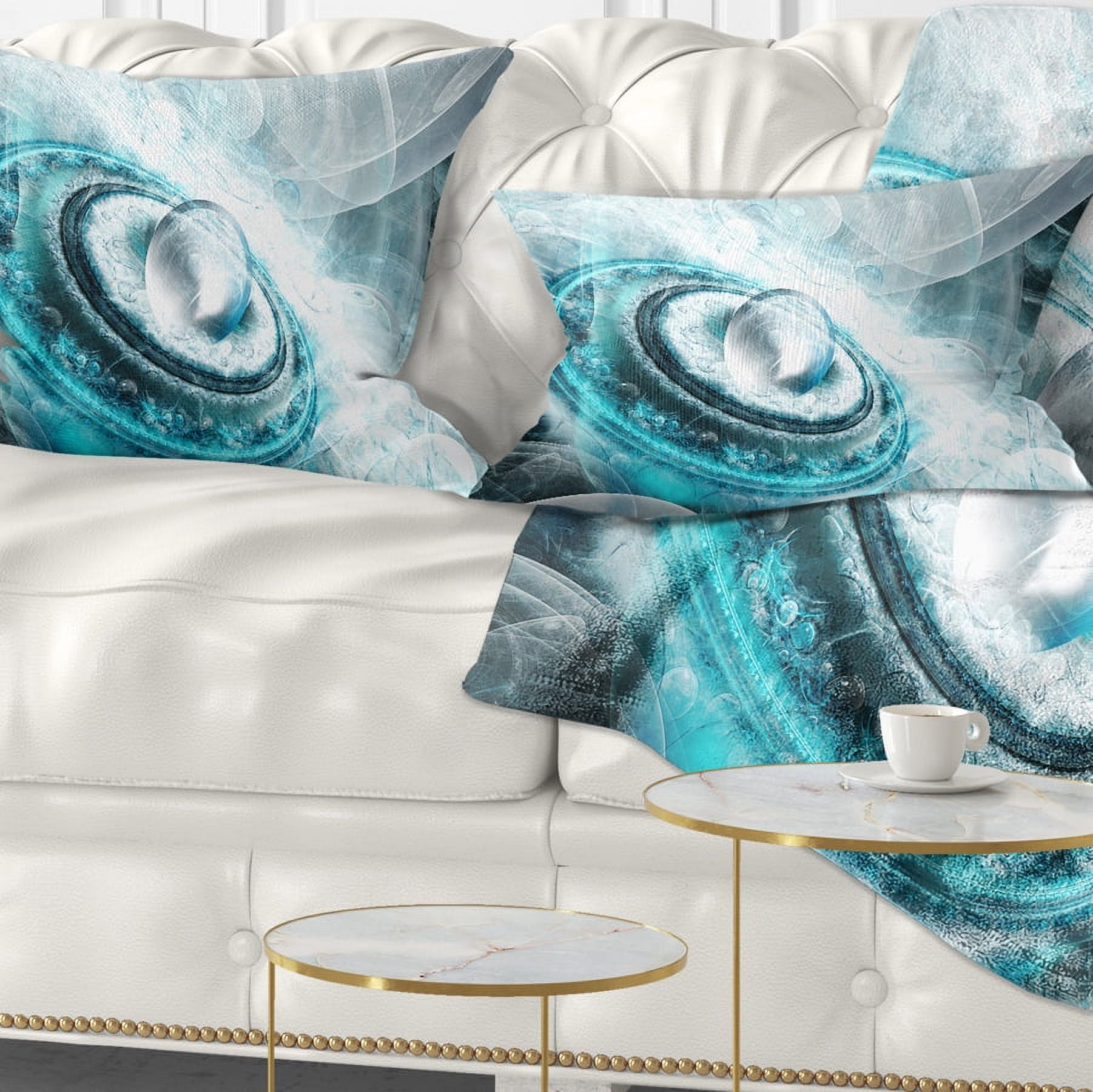Designart Blue Fractal Flying Saucer - Floral Throw Pillow - 12x20