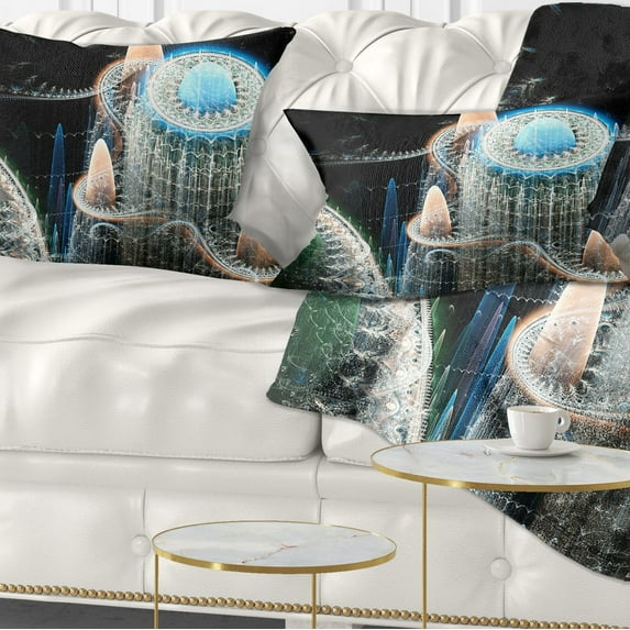 Designart Blue Fractal Infinite World - Abstract Throw Pillow - 12x20