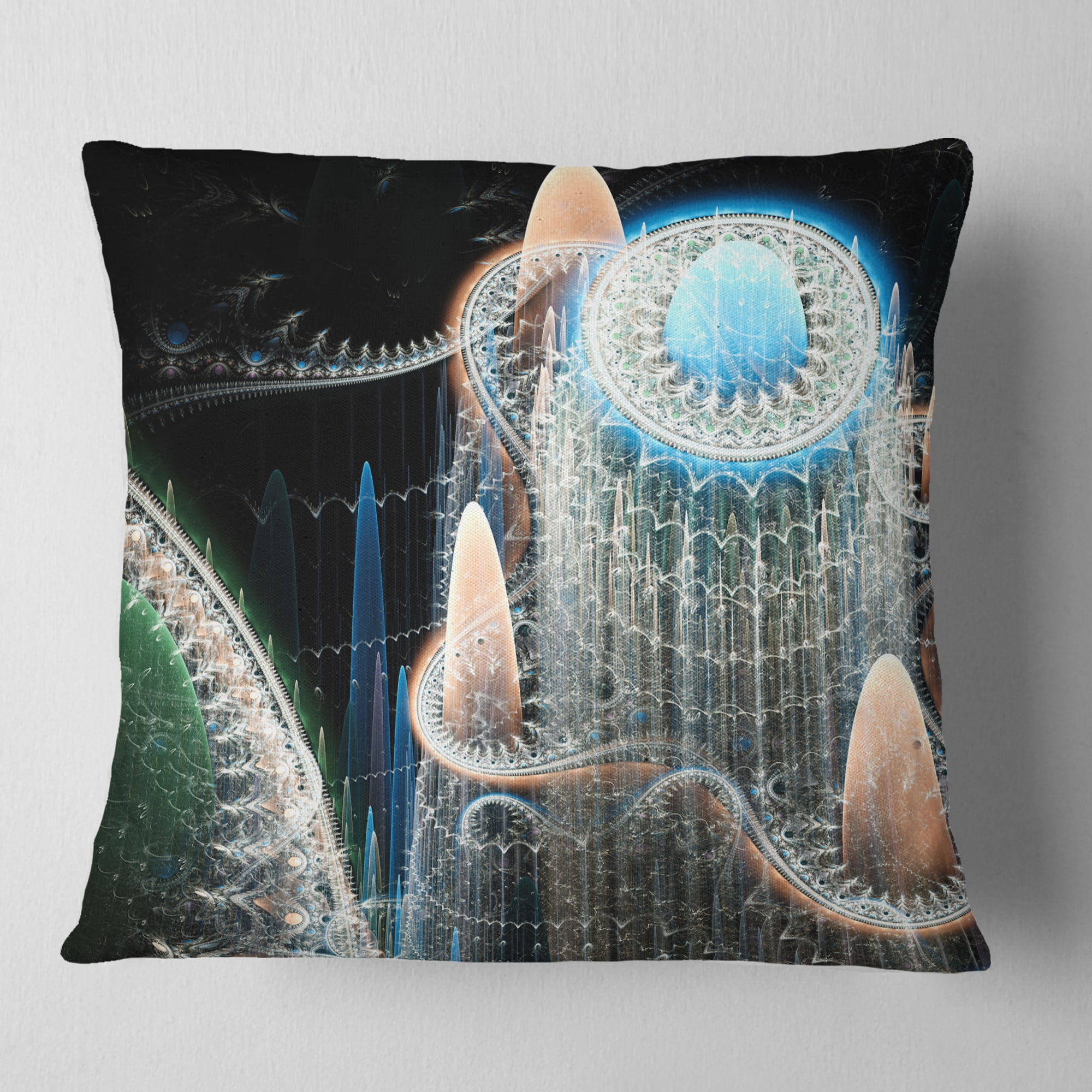 Designart Blue Fractal Infinite World - Abstract Throw Pillow - 18x18