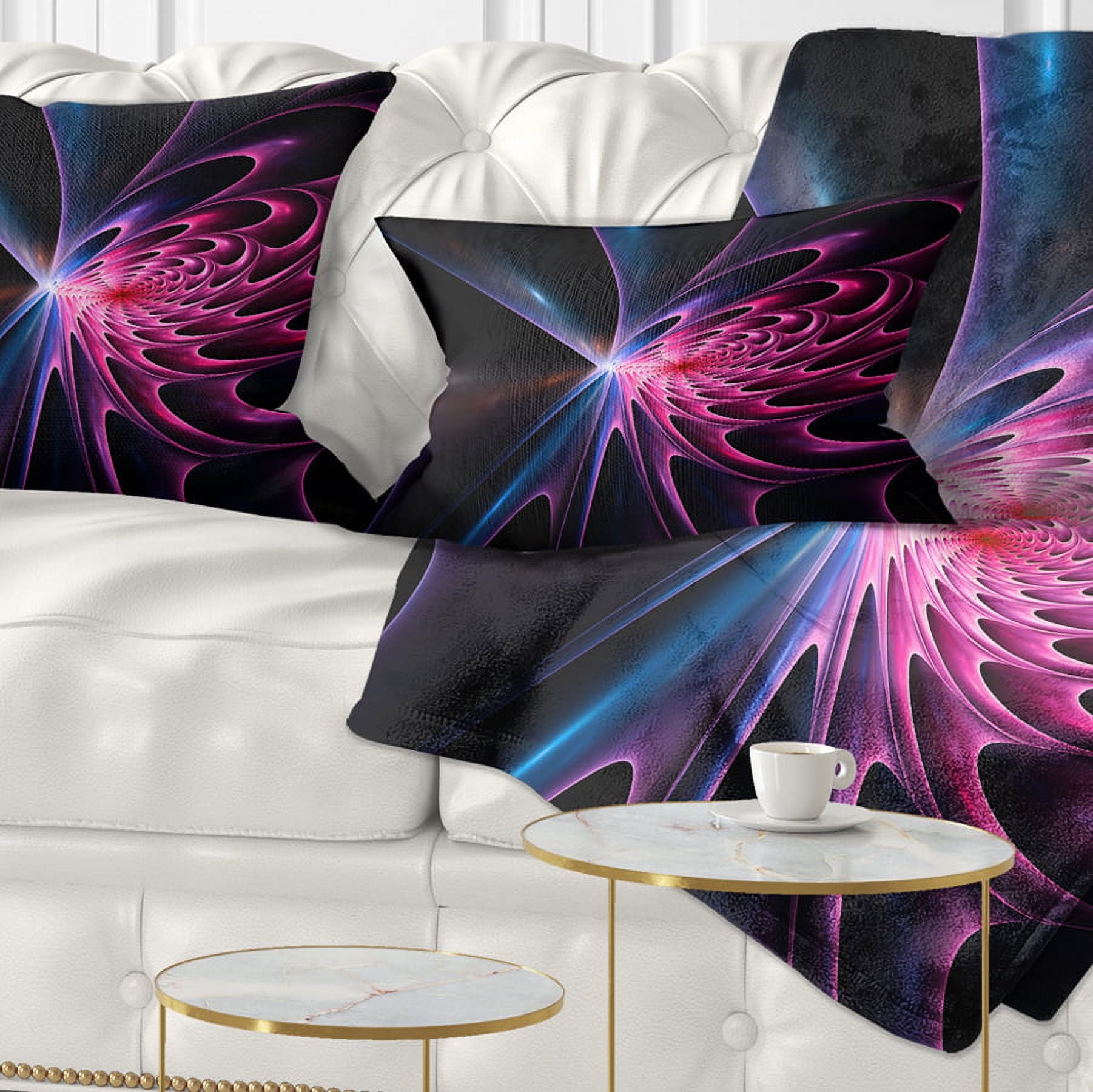 Designart Blue Fractal Light Art in Dark - Abstract Throw Pillow - 12x20