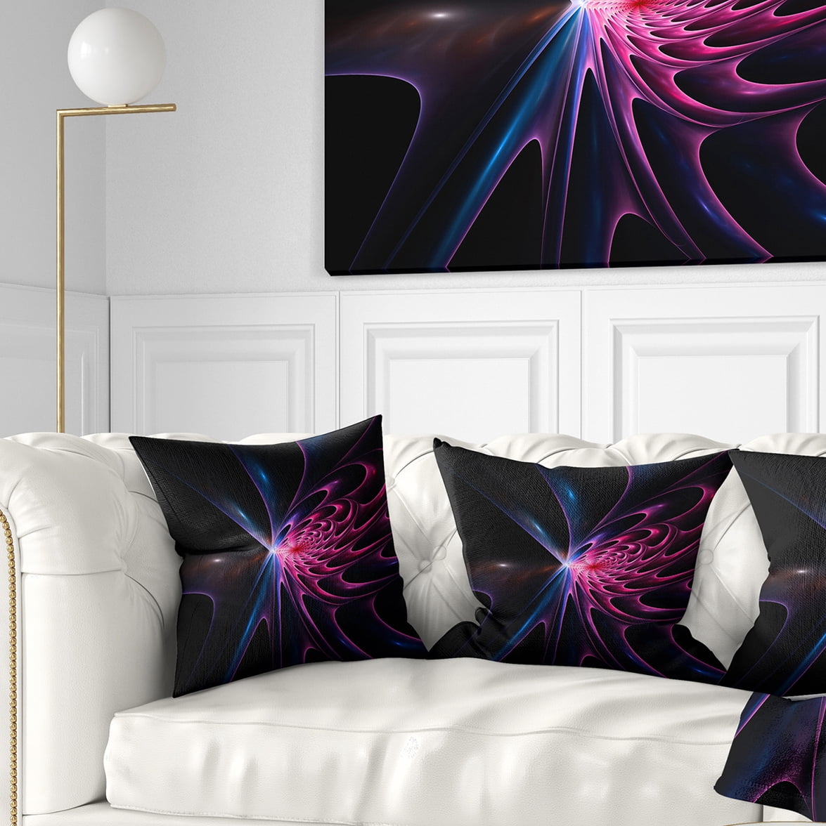 Designart Blue Fractal Light Art in Dark - Abstract Throw Pillow - 16x16