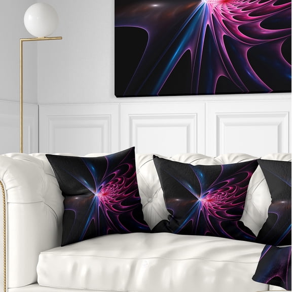 Designart Blue Fractal Light Art in Dark - Abstract Throw Pillow - 16x16