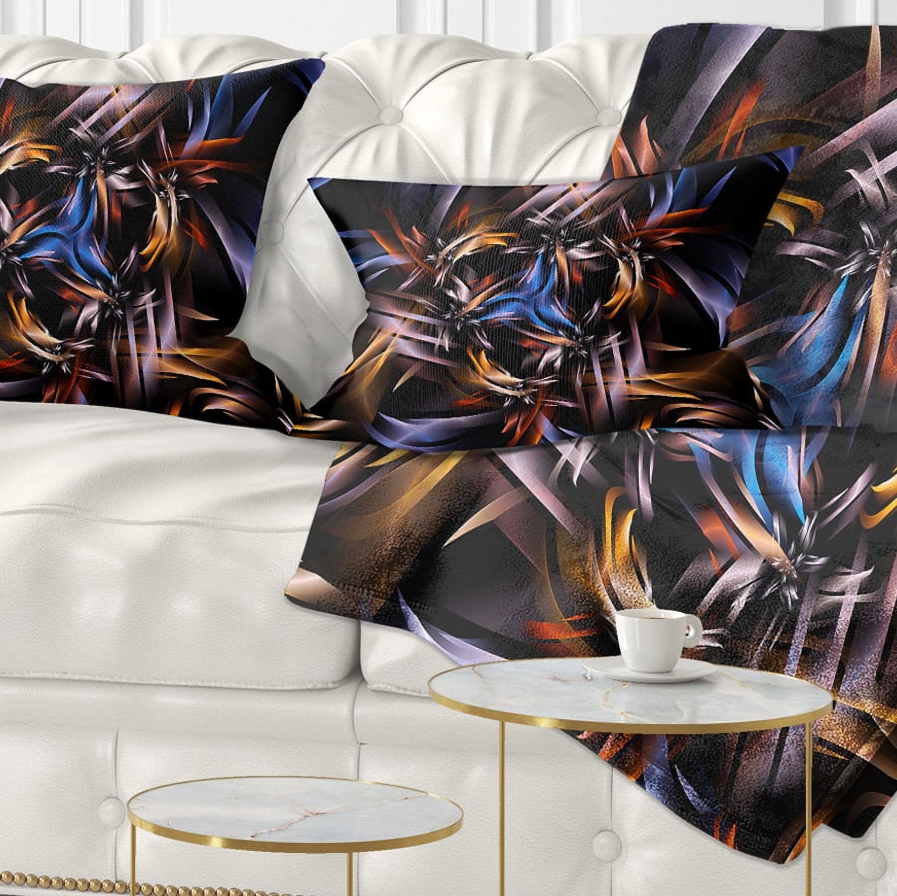 Designart Blue Fractal Light Art in Dark - Contemporary Throw Pillow - 12x20