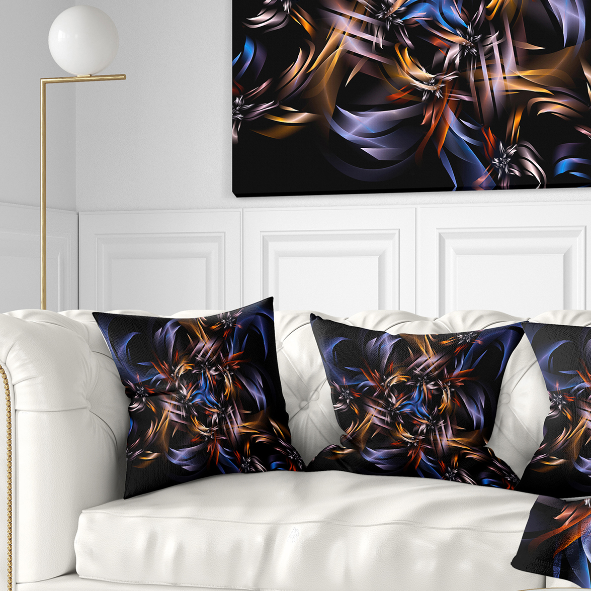 Designart Blue Fractal Light Art in Dark - Contemporary Throw Pillow - 18x18