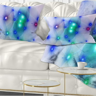 Designart Blue Fractal Lights in Fog - Abstract Throw Pillow - 12x20
