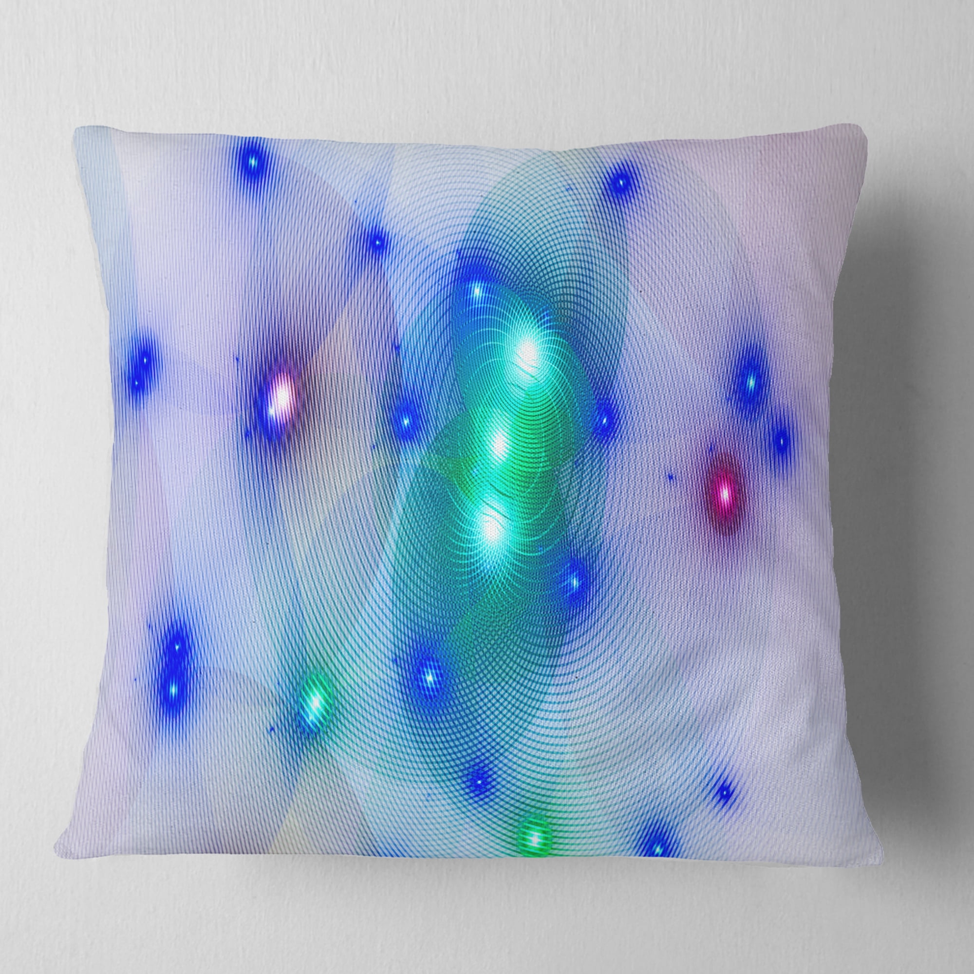 Designart Blue Fractal Lights in Fog - Abstract Throw Pillow - 18x18