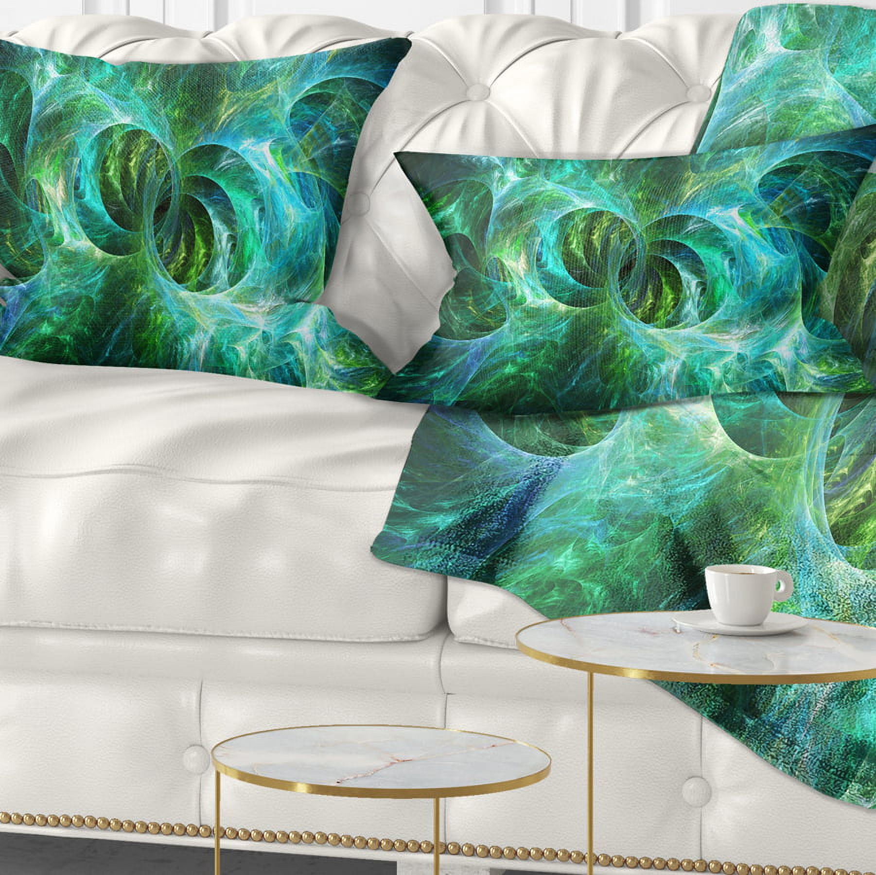 Designart Blue Fractal Ornamental Glass - Abstract Throw Pillow - 12x20