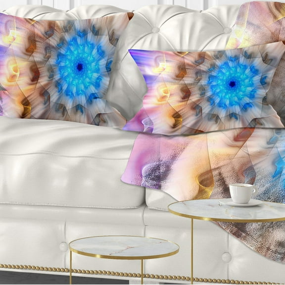 Designart Blue Fractal Petals Dandelion - Floral Throw Pillow - 12x20