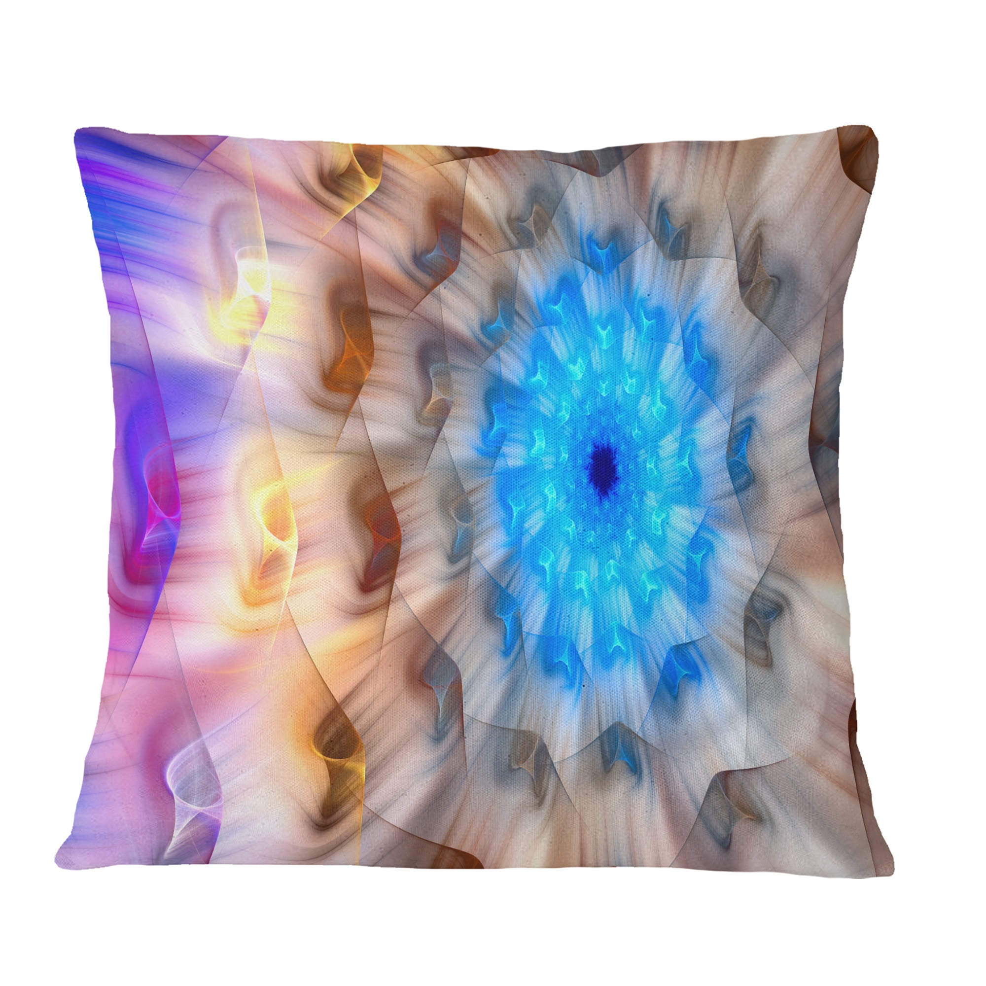 Designart Blue Fractal Petals Dandelion - Floral Throw Pillow - 16x16