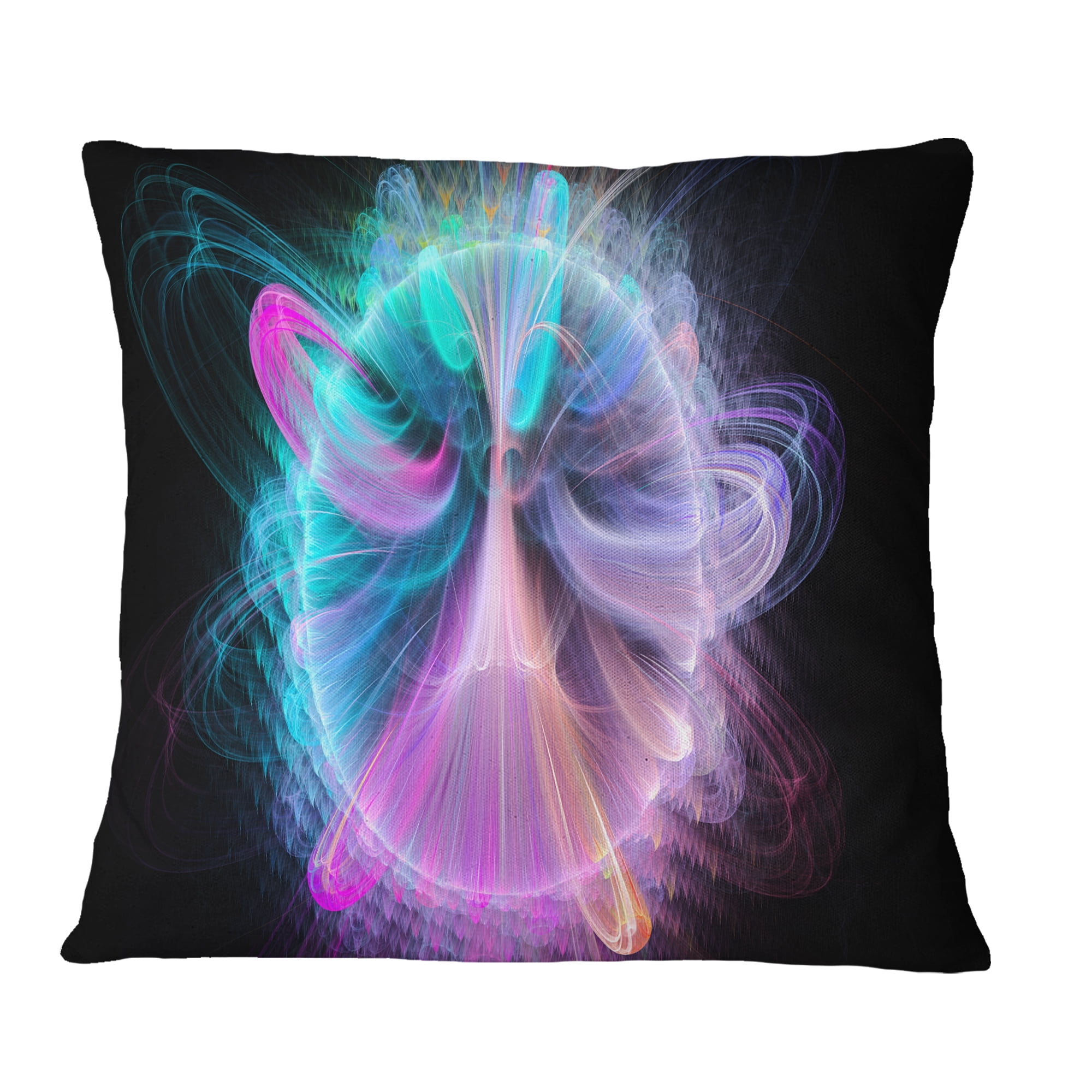 Designart Blue Fractal Vortices of Energy - Floral Throw Pillow - 16x16