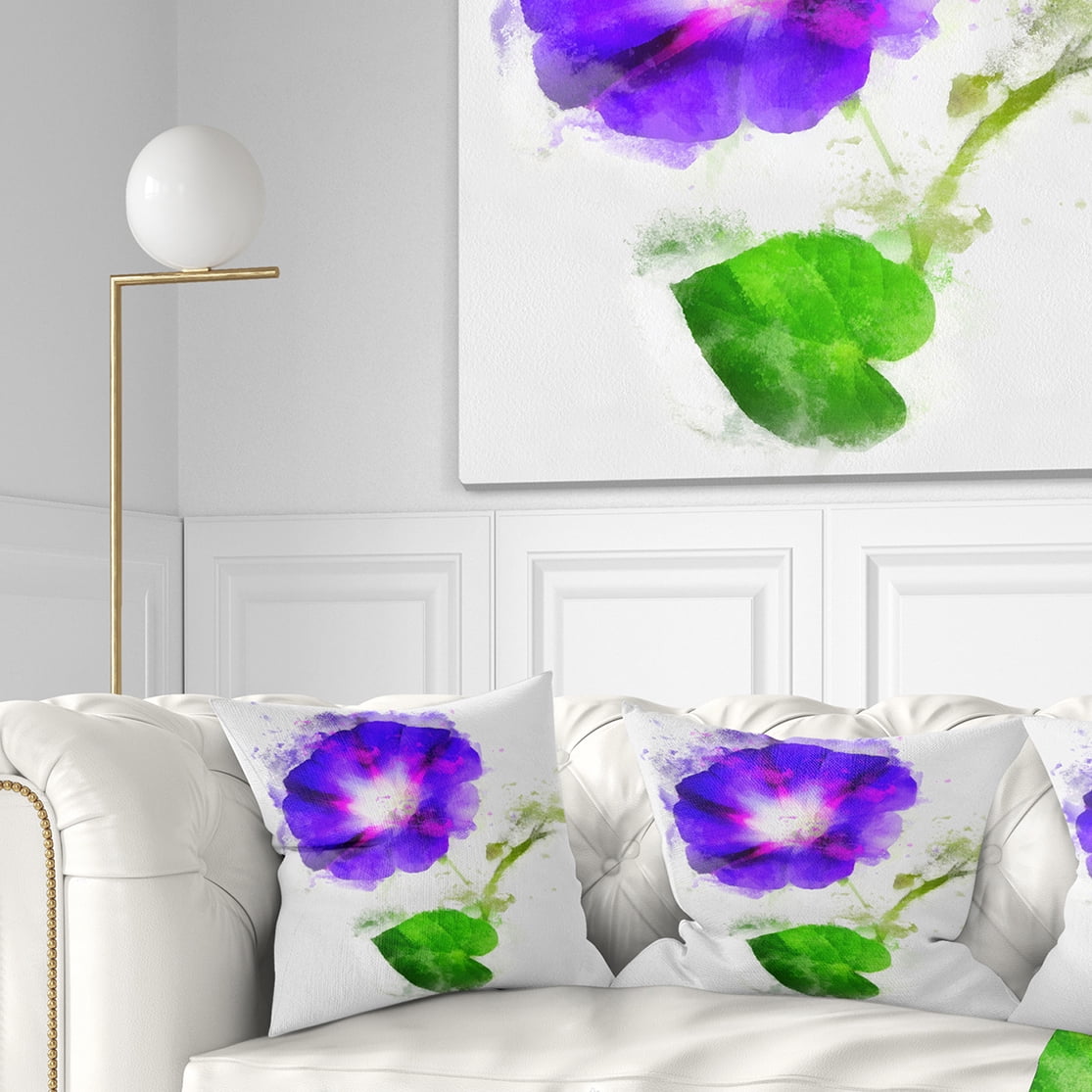 Designart Blue Gentiana Alpina Illustration - Floral Throw Pillow - 16x16