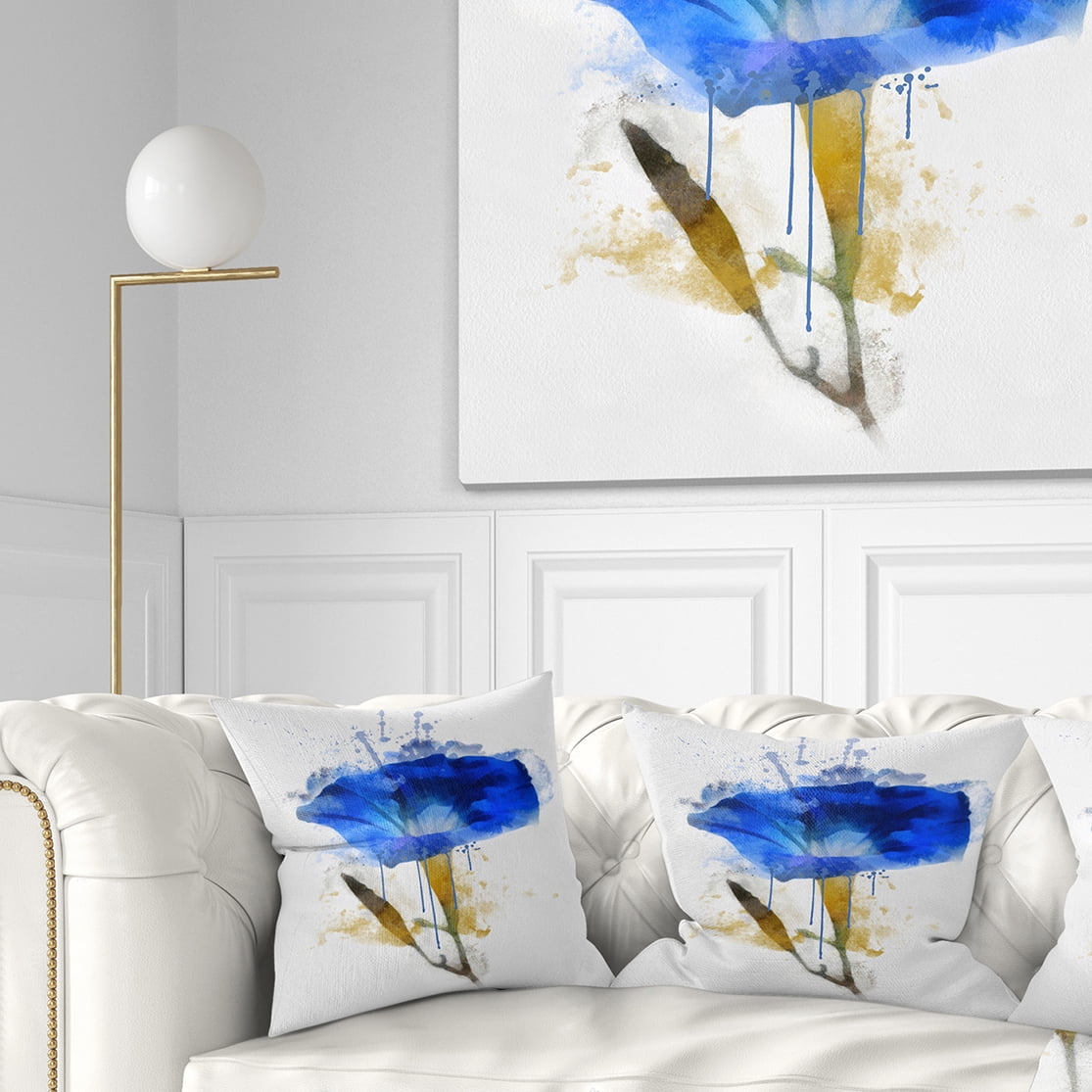 Designart Blue Gentiana Alpina Watercolor - Floral Throw Pillow - 16x16