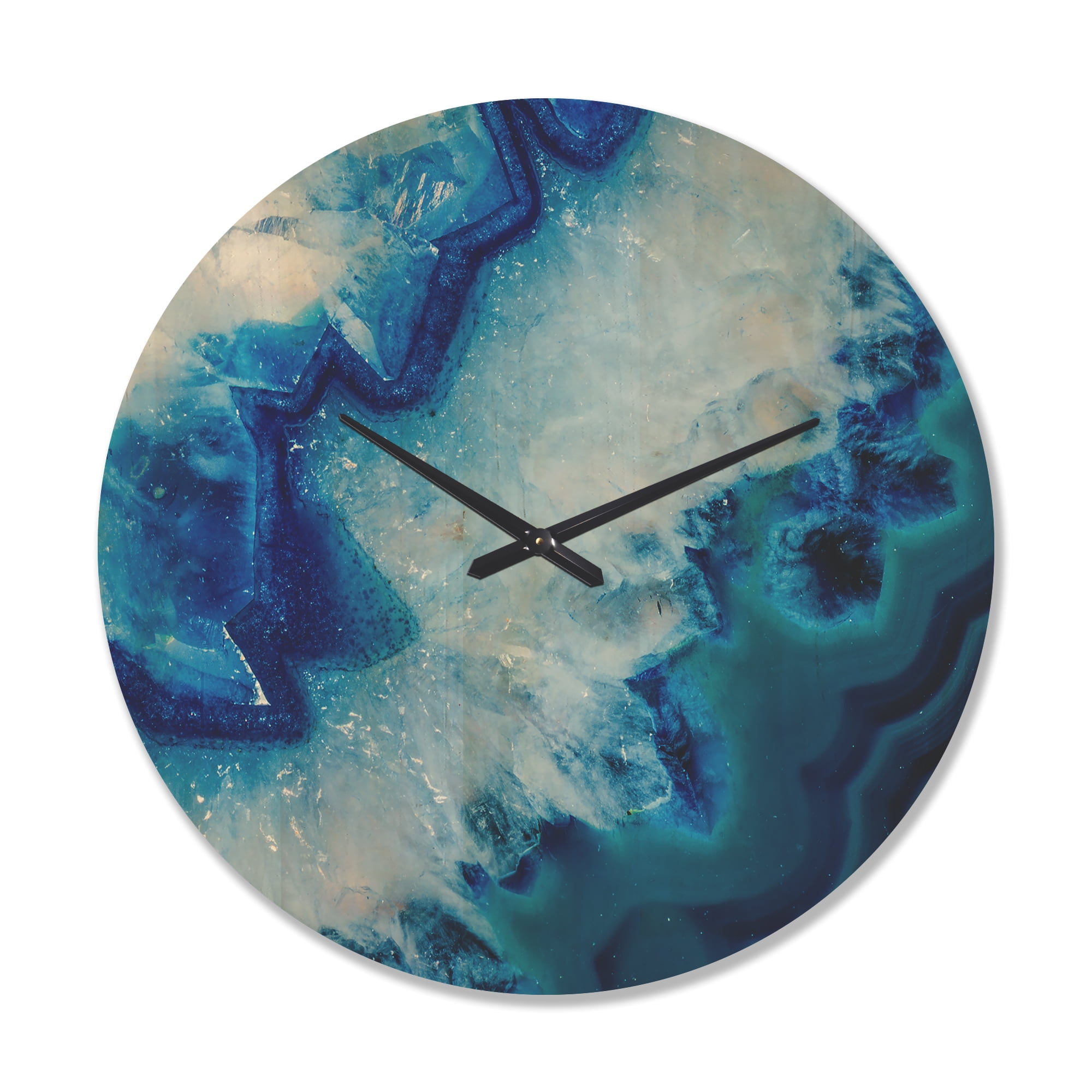 Designart 'Blue Geode Slice Macro' Modern Wood Wall Clock
