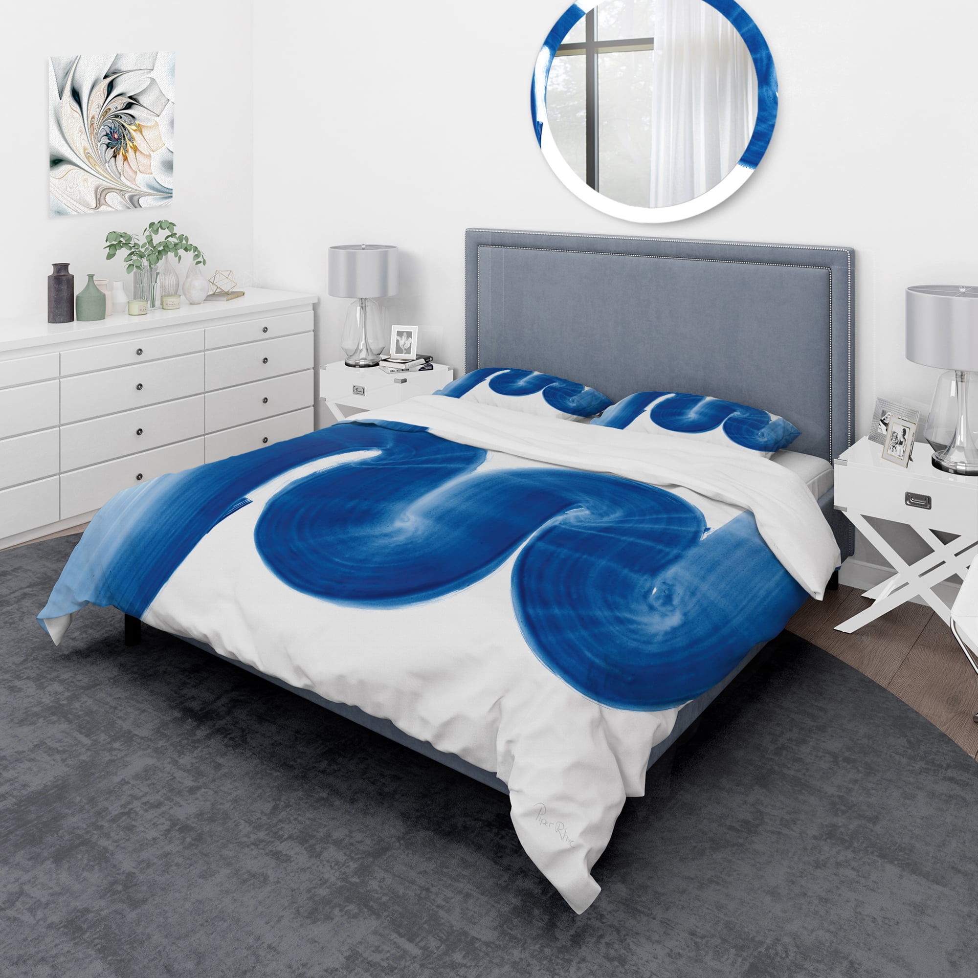 Designart 'Blue Geometric S Curve' Geometric Duvet Cover Set