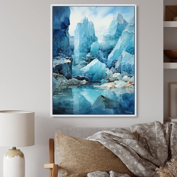 Designart "Blue Glacier Crystalline Wonderland I" Landscape & Nature Floater Framed Wall Art Print