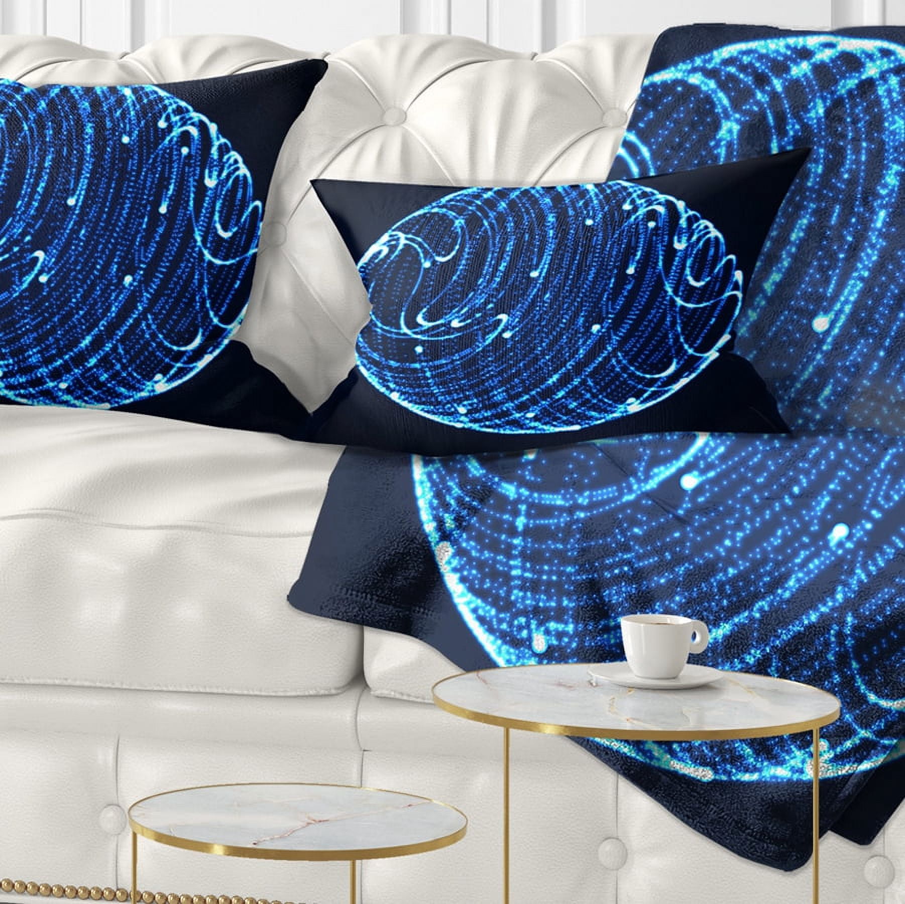 Designart Blue Glowing Particles - Abstract Throw Pillow - 12x20