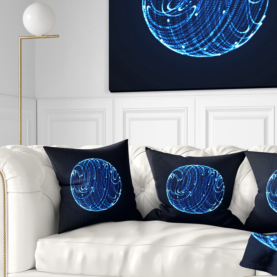 Designart Blue Glowing Particles - Abstract Throw Pillow - 16x16