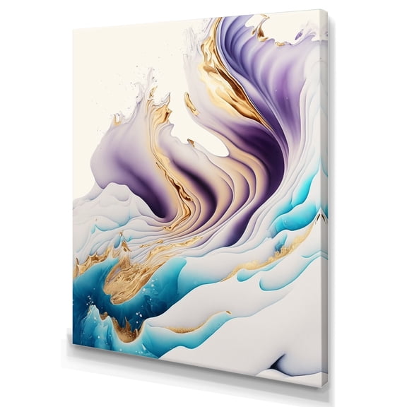 Designart Blue, Gold And Purple Abstract Waves I Canvas Wall Art