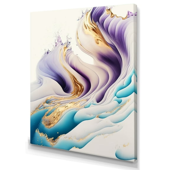Designart Blue, Gold And Purple Abstract Waves IV Canvas Wall Art