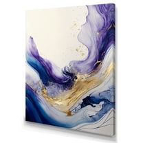 Designart Blue, Gold And Purple Splash Paint I Canvas Wall Art