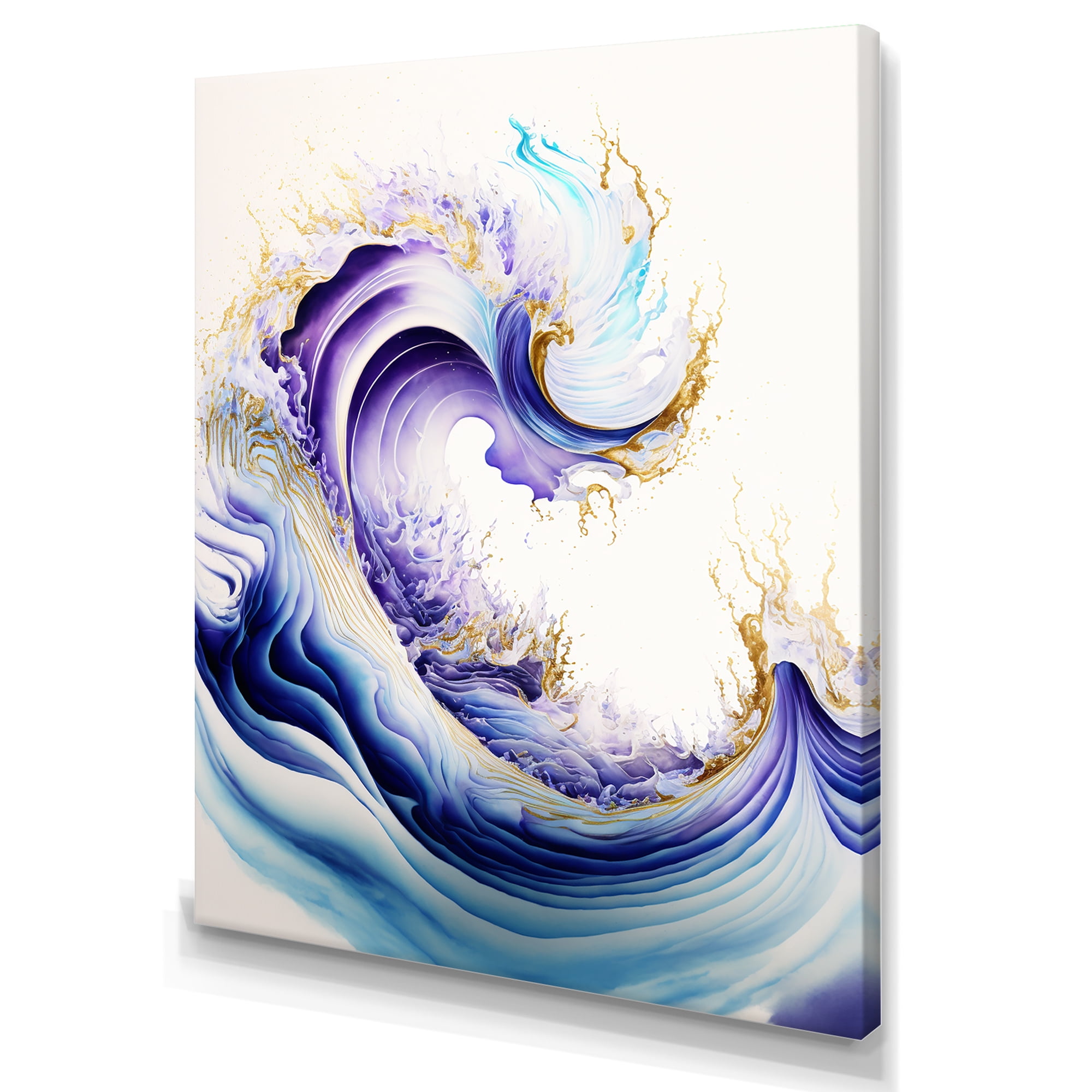 Designart Blue, Gold And Purple Splash Paint II Canvas Wall Art