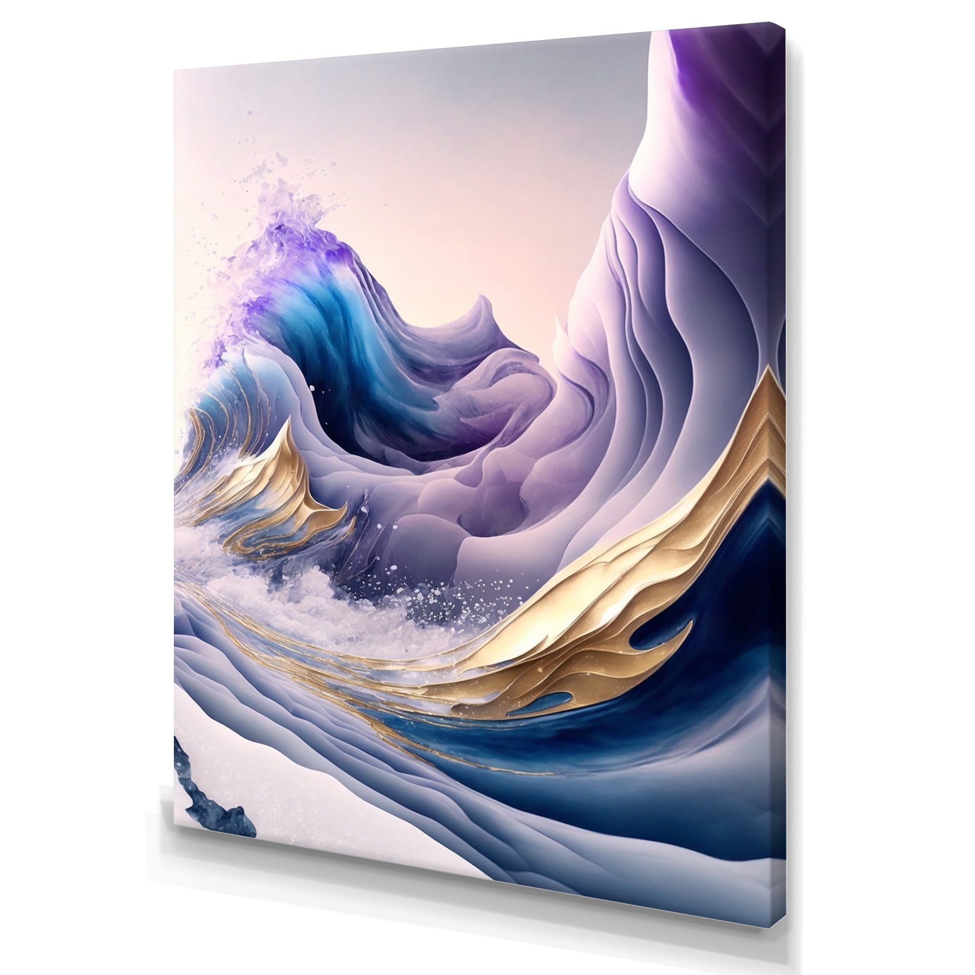 Designart Blue, Gold And Purple Splash Paint IV Canvas Wall Art