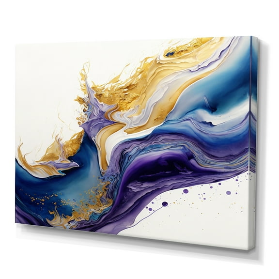 Designart Blue, Gold And Purple Splash Paint V Canvas Wall Art