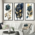 thumbnail image 1 of Designart "Blue and Gold Painted Rose on White Background I" Floral Rose Framed Wall Art Set Of 3 - Blue Traditional Frame Gallery Wall Set For Home Decor, 1 of 6