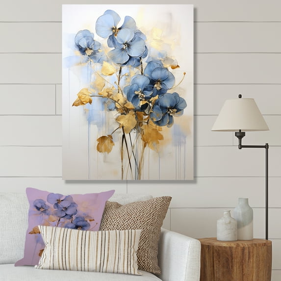 Designart "Blue-Gold Violet Minimalist Art I" Violets Canvas Prints