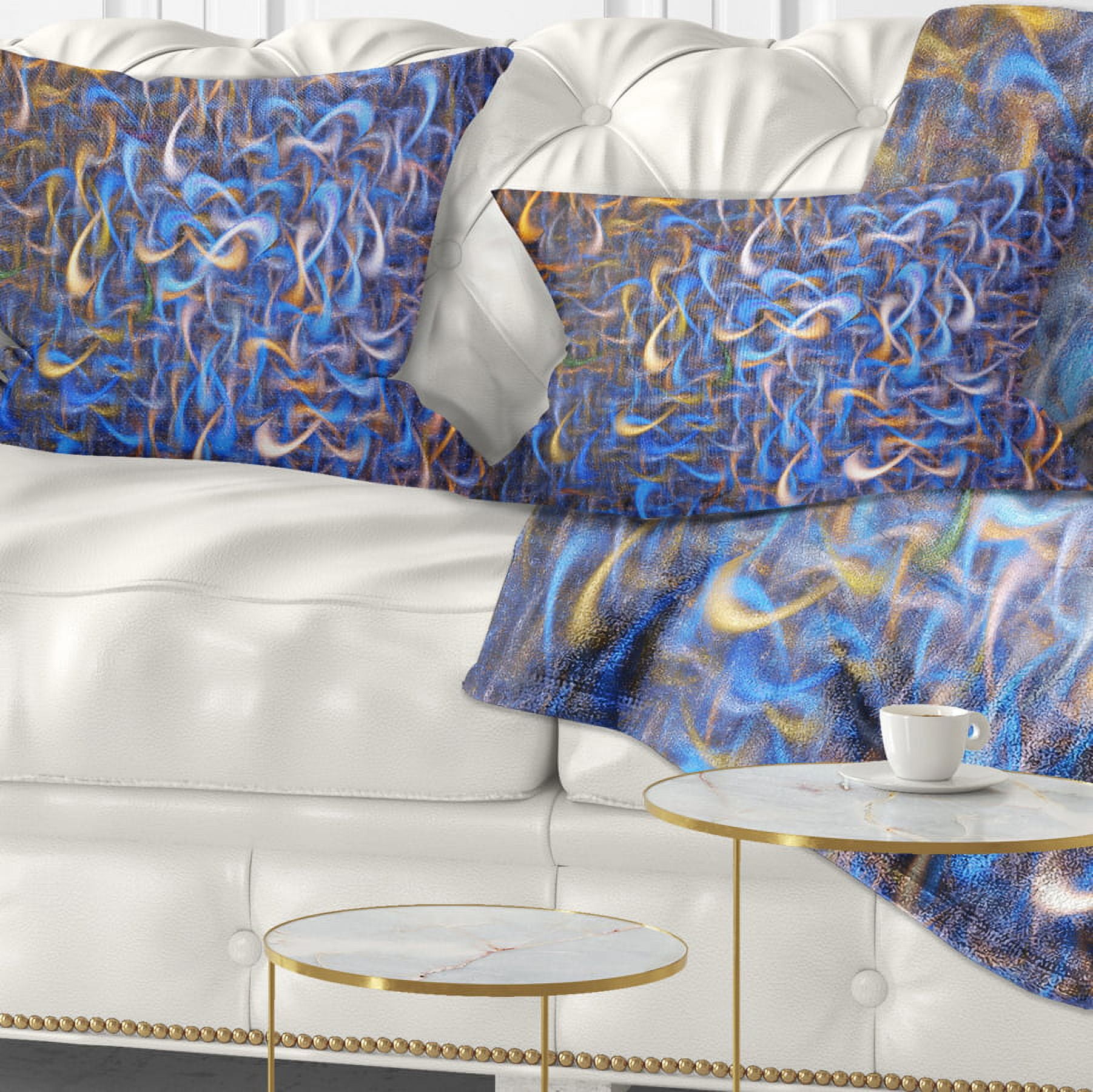Designart Blue Golden Watercolor Fractal Art - Abstract Throw Pillow - 12x20