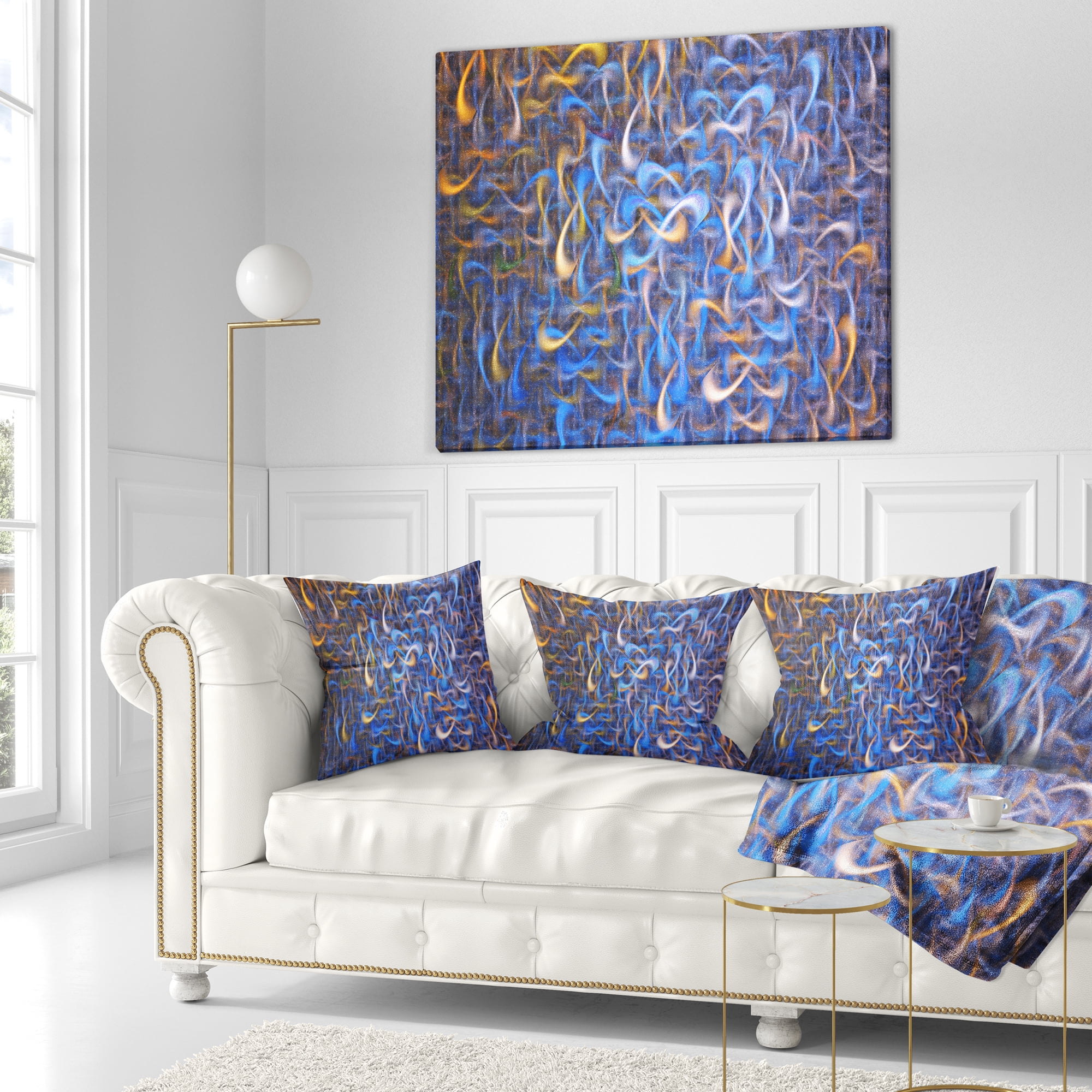 Designart Blue Golden Watercolor Fractal Art - Abstract Throw Pillow - 16x16