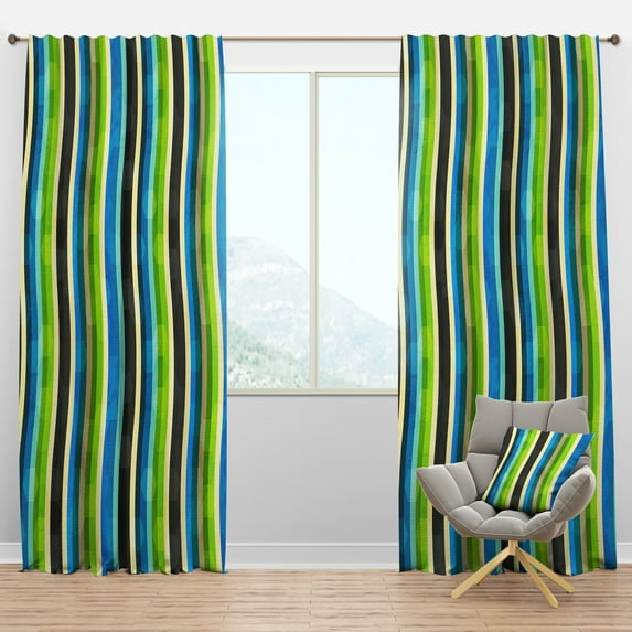 Designart 'Blue, Green, Blue, Yellow and Black Colored Curves' Modern & Contemporary Blackout Curtain Panel