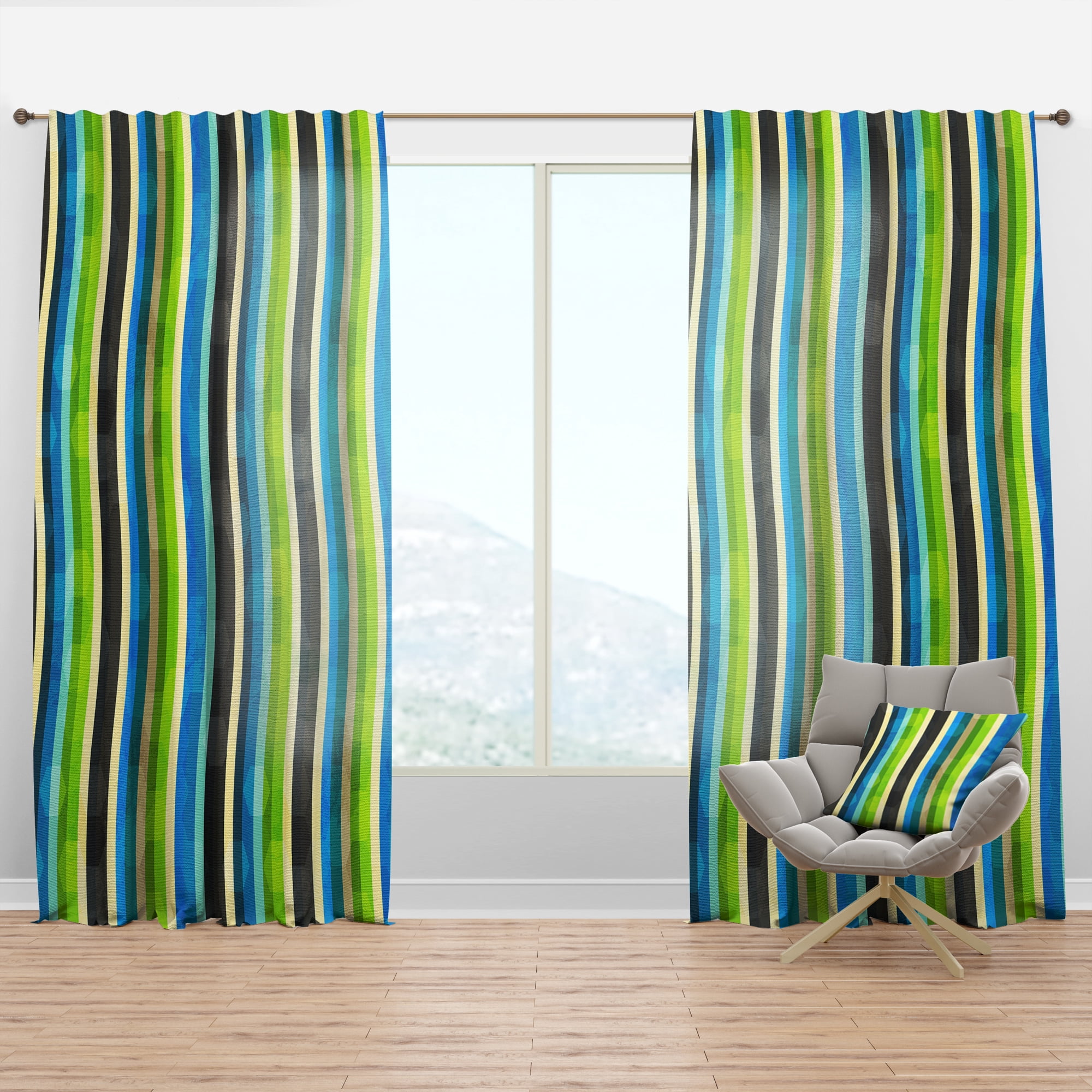 Designart 'Blue, Green, Blue, Yellow and Black Colored Curves' Modern & Contemporary Curtain Panel