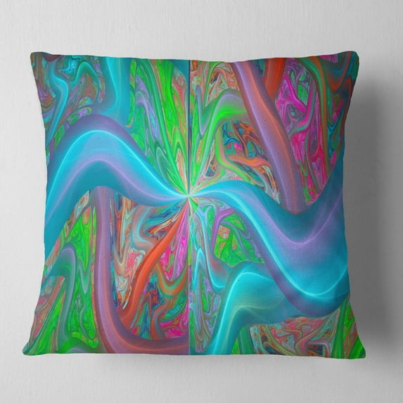 Designart Blue Green Fractal Curves - Abstract Throw Pillow - 16x16