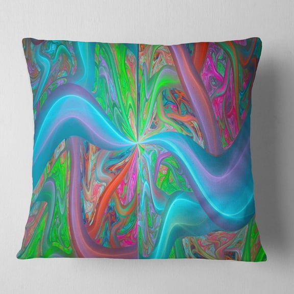 Designart Blue Green Fractal Curves - Abstract Throw Pillow - 16x16
