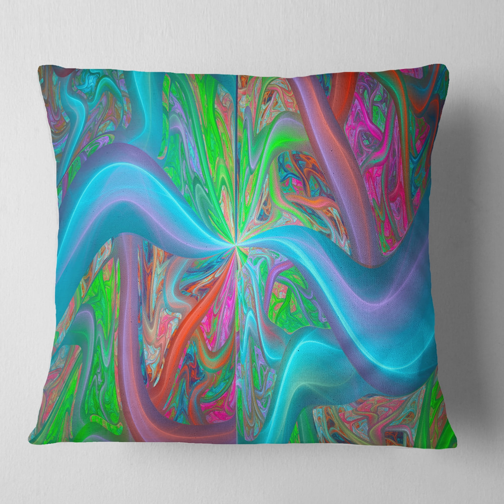 Designart Blue Green Fractal Curves - Abstract Throw Pillow - 18x18