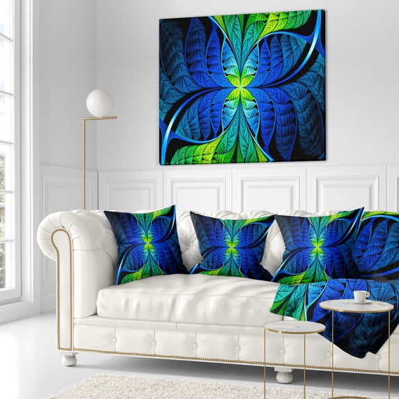 Designart Blue Green Fractal Stained Glass - Abstract Throw Pillow - 18x18